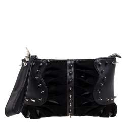 Christian Louboutin Black Suede and Leather Spiked Wristlet Clutch
