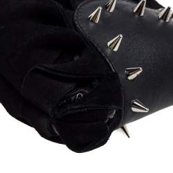 Christian Louboutin Black Suede and Leather Spiked Wristlet Clutch