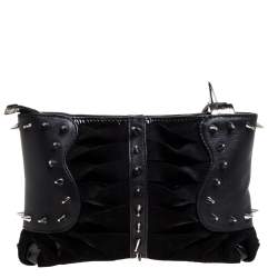 Christian Louboutin Black Suede and Leather Spiked Wristlet Clutch