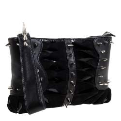 Christian Louboutin Black Suede and Leather Spiked Wristlet Clutch