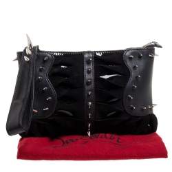 Christian Louboutin Black Suede and Leather Spiked Wristlet Clutch