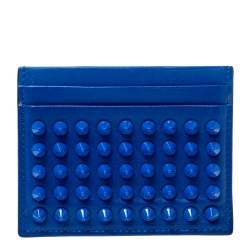 Christian Louboutin Electric Blue Leather Kios Rockstud Card Holder 