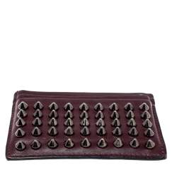 Pre Owned حافظة بطاقات كريستيان لوبوتان كيوس روكستد جلد كستنائي 