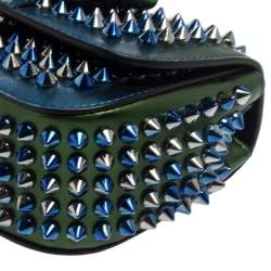 Pre Owned Christian Louboutin Metallic Blue/Green Patent Leather Mini Spiked Sweet Charity Crossbody Bag