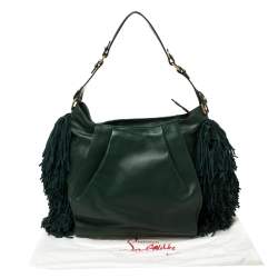 Pre Owned Christian Louboutin Green Leather and Suede Justine Fringed Hobo