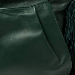 Pre Owned Christian Louboutin Green Leather and Suede Justine Fringed Hobo