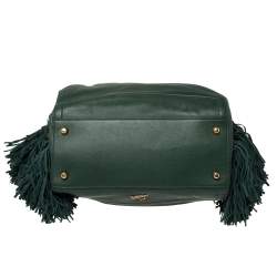 Pre Owned Christian Louboutin Green Leather and Suede Justine Fringed Hobo