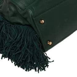 Pre Owned Christian Louboutin Green Leather and Suede Justine Fringed Hobo