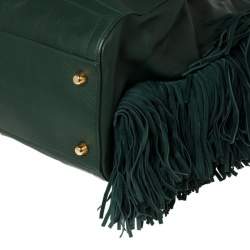 Pre Owned Christian Louboutin Green Leather and Suede Justine Fringed Hobo