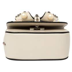 Pre Owned Christian Louboutin Ivory Leather Mini Sweet Charity Pearl Crossbody Bag