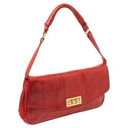 Christian Louboutin Red Python Skin Front Flap Shoulder Bag