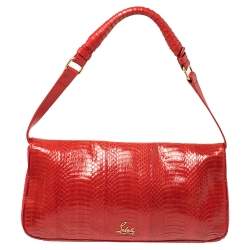 Christian Louboutin Red Python Skin Front Flap Shoulder Bag