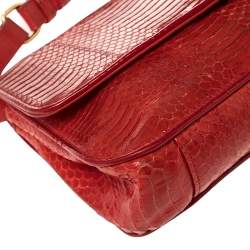 Christian Louboutin Red Python Skin Front Flap Shoulder Bag
