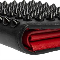 Christian Louboutin Black/Red Leather Clipsos Studded Bifold Wallet