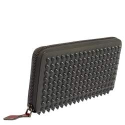 Christian Louboutin Grey Leather Spikes Panettone Zip Around Wallet
