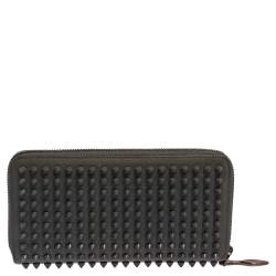 Christian Louboutin Grey Leather Spikes Panettone Zip Around Wallet
