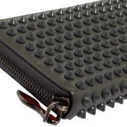 Christian Louboutin Grey Leather Spikes Panettone Zip Around Wallet