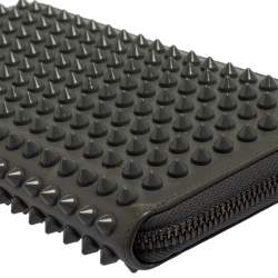 Christian Louboutin Grey Leather Spikes Panettone Zip Around Wallet