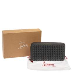 Christian Louboutin Grey Leather Spikes Panettone Zip Around Wallet