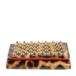 Christian Louboutin Brown Leopard Print Patent Leather Macaron Trifold Wallet