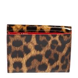 Christian Louboutin Brown Leopard Print Patent Leather Macaron Trifold Wallet