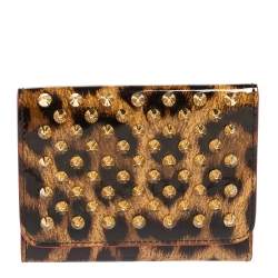 Christian Louboutin Brown Leopard Print Patent Leather Macaron Trifold Wallet