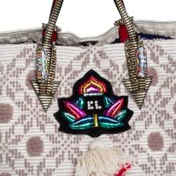 Christian Louboutin Cream Fabric Portugaba Fringe Tote