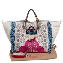 Christian Louboutin Cream Fabric Portugaba Fringe Tote