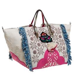 Christian Louboutin Cream Fabric Portugaba Fringe Tote