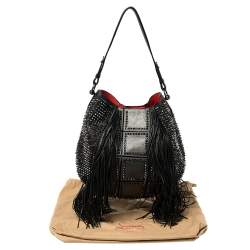Christian Louboutin Black Spiked Leather Lucky L Fringe Hobo