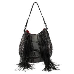 Christian Louboutin Black Spiked Leather Lucky L Fringe Hobo