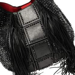 Christian Louboutin Black Spiked Leather Lucky L Fringe Hobo