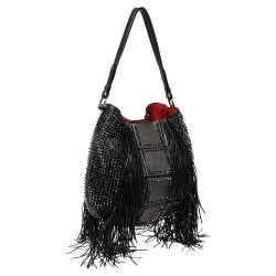 Christian Louboutin Black Spiked Leather Lucky L Fringe Hobo