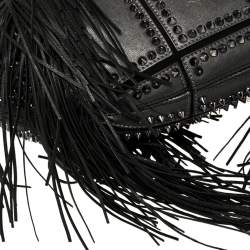 Christian Louboutin Black Spiked Leather Lucky L Fringe Hobo