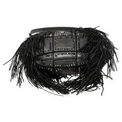 Christian Louboutin Black Spiked Leather Lucky L Fringe Hobo