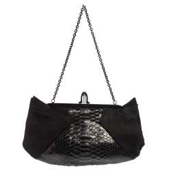 مملوكة مسبقًا حقيبة كلتش كريستيان لوبوتان لوبي لولا سلسلة سويدي وجلد ثعبان أسود