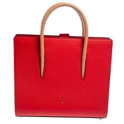 Christian Louboutin Red/Beige Leather Paloma Medium Tote
