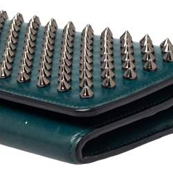 Christian Louboutin Green Leather Paloma Spike Wristlet Clutch