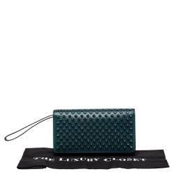 Christian Louboutin Green Leather Paloma Spike Wristlet Clutch