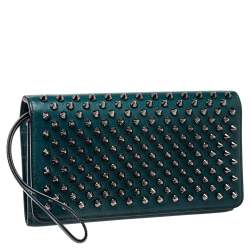 Christian Louboutin Green Leather Paloma Spike Wristlet Clutch