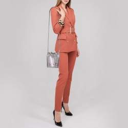 Christian Louboutin Silver Crystal Embellished Leather Marie Jane Bucket Bag