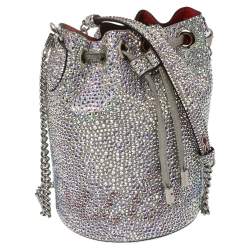 Christian Louboutin Silver Crystal Embellished Leather Marie Jane Bucket Bag