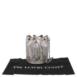 Christian Louboutin Silver Crystal Embellished Leather Marie Jane Bucket Bag