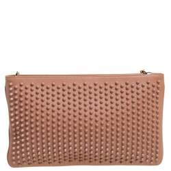 Pre Owned حقيبة كلتش كريستيان لوبوتان لوبيبوش سبايكد سلسلة جلد بيج