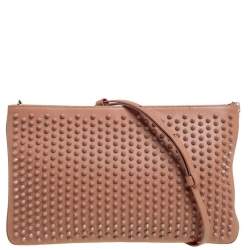 Pre Owned حقيبة كلتش كريستيان لوبوتان لوبيبوش سبايكد سلسلة جلد بيج