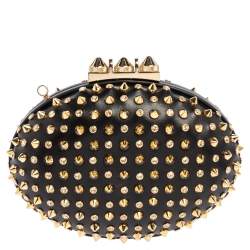 Christian Louboutin Black Leather Spikes Mina Clutch