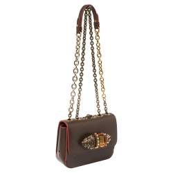 Pre Owned Christian Louboutin Brown Leather Spikes Sweet Charity Shoulder Bag
