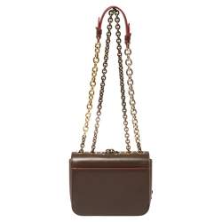 Pre Owned Christian Louboutin Brown Leather Spikes Sweet Charity Shoulder Bag