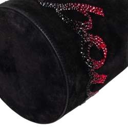 Christian Louboutin Black Suede Crystal Embellished Logo Marie Jane Bucket Bag