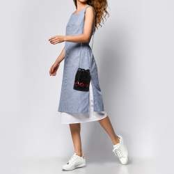 Christian Louboutin Black Suede Crystal Embellished Logo Marie Jane Bucket Bag